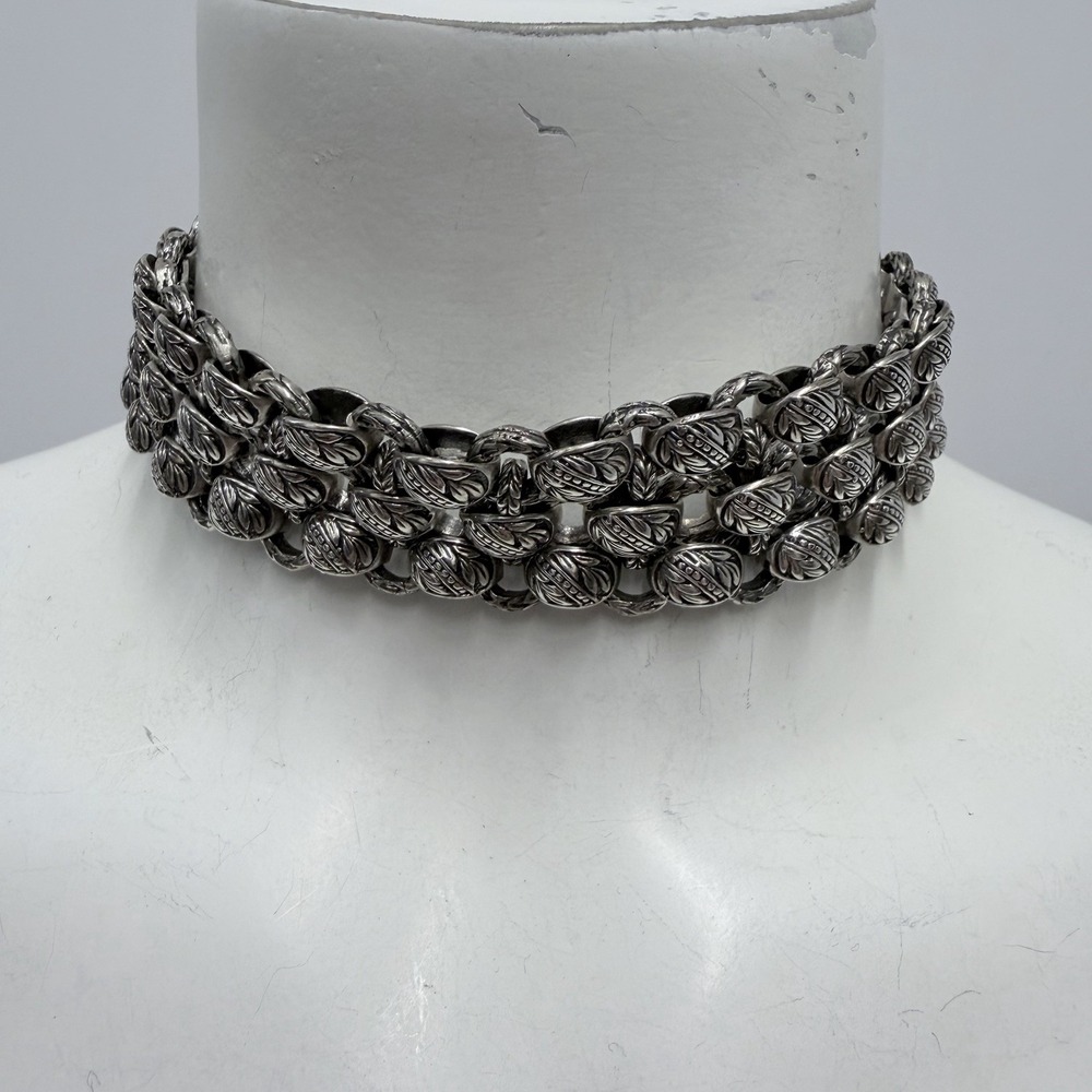 Ned Bowman Sterling Laurel Leaf Link Choker Necklace Weighs 220 Grams 14" Long